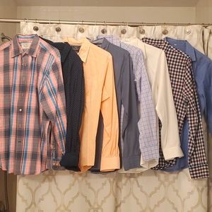 Lot of 8 men's large dress shirts. Tommy Hilfiger, Nautica, Express...